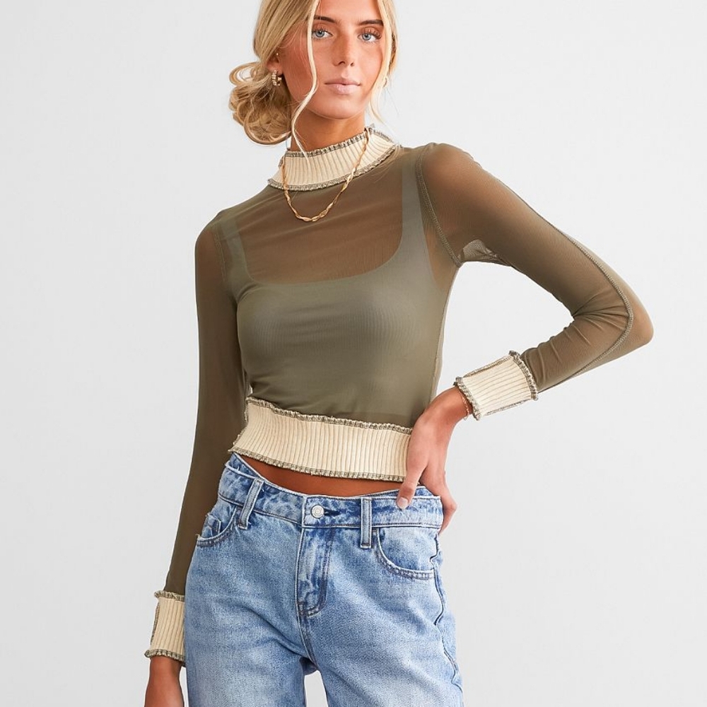 Gilded Intent Sheer Olive and Cream Bodysuit